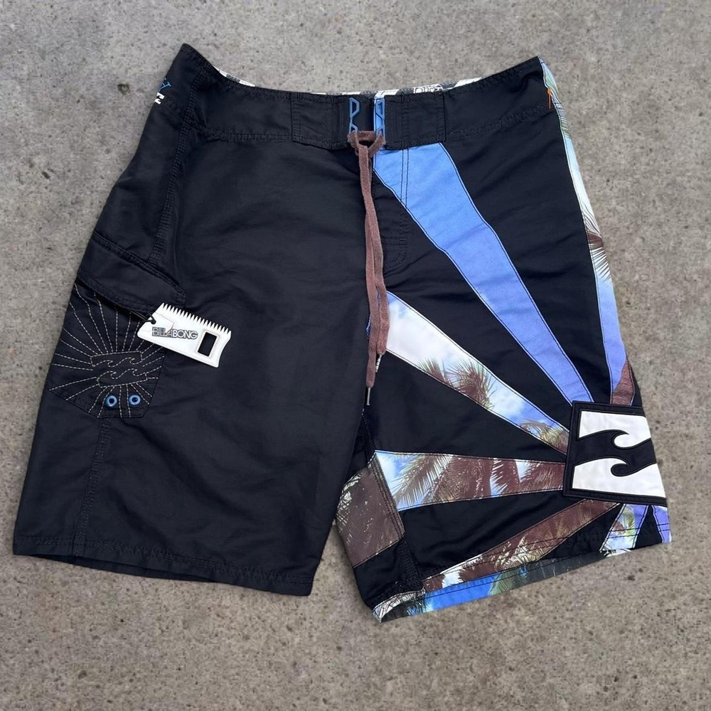 Vintage Y2K Billabong Andy Irons Rising Sun Boardshorts Black/Blue 34 2000s